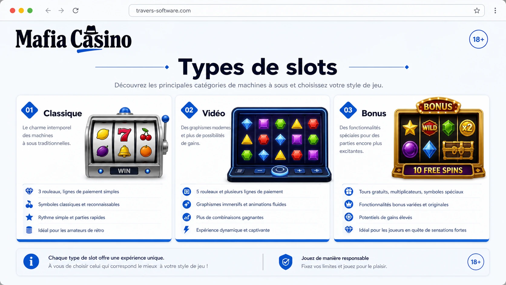 Types de machines à sous disponibles